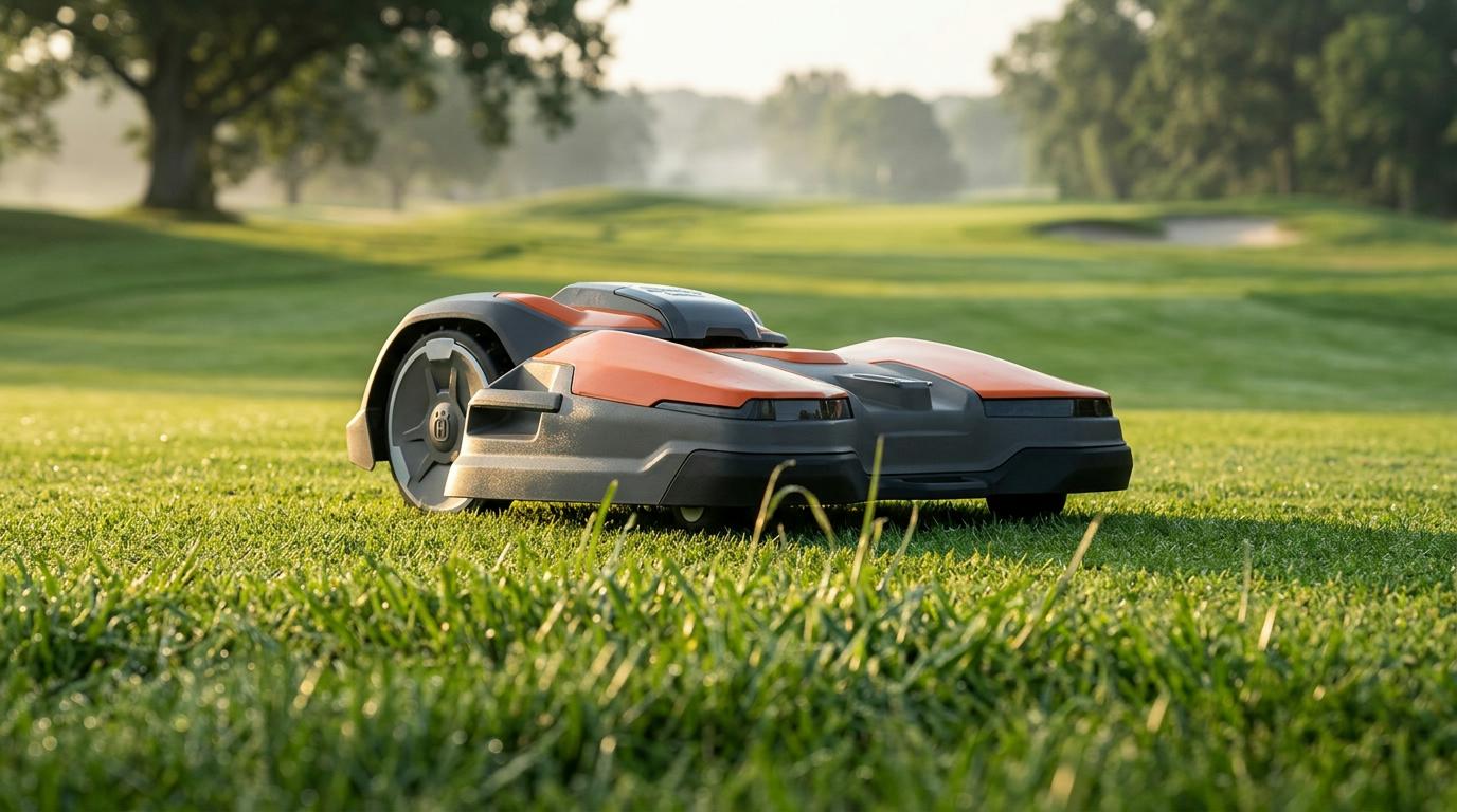 Autonomous mower working on maintained turf