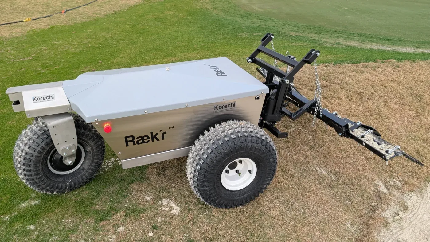 The Korechi Raek'r, an autonomous bunker-raking robot.